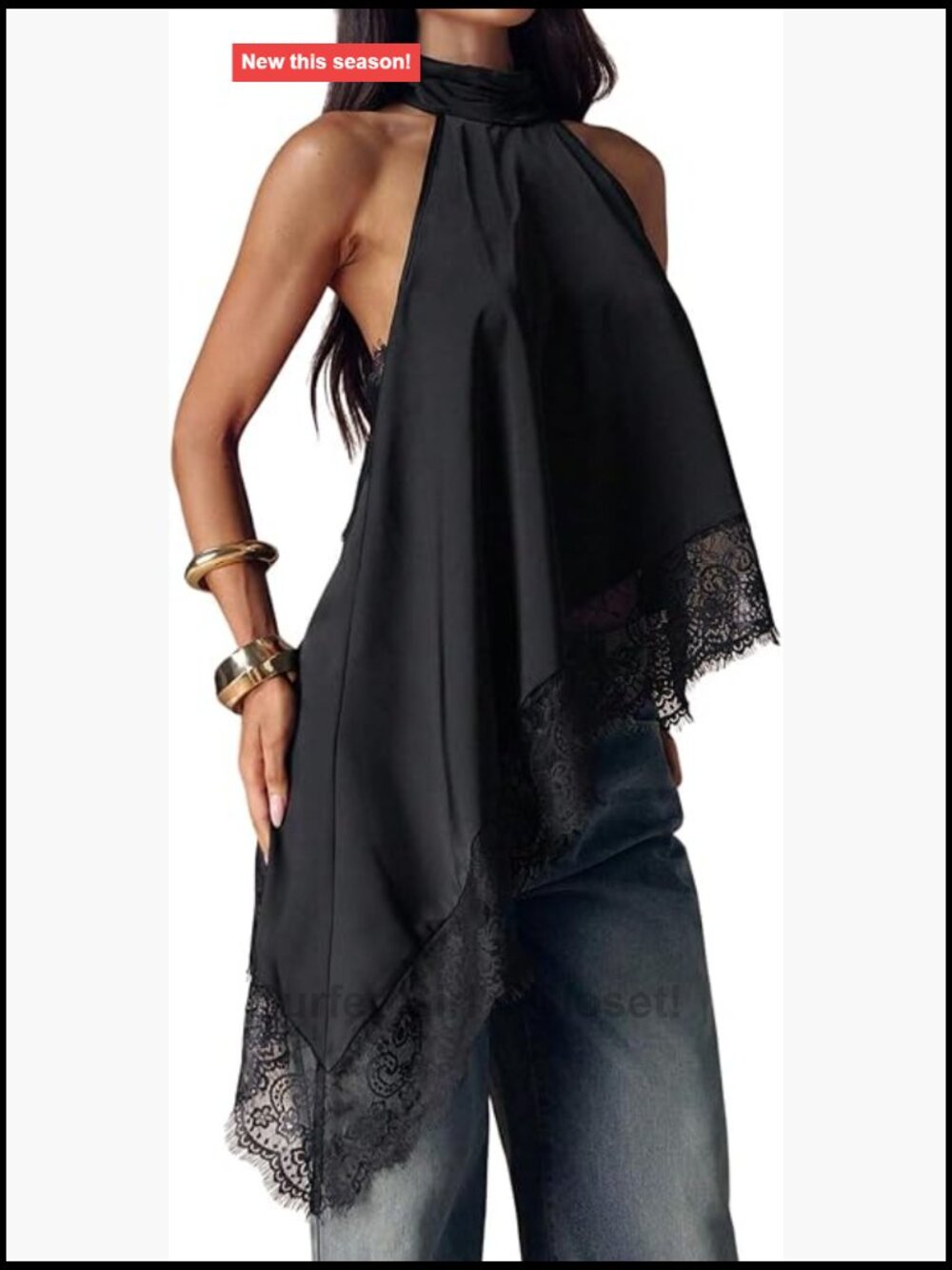 Women's Y2K Asymmetrical Lace Halter Cami Sleeveless Flowy Club Top